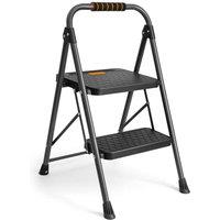 VonHaus Anti Slip Plastic Steps & Folding Steel Frame 2 Step Ladder in Grey | Size: 500mm x 725mm