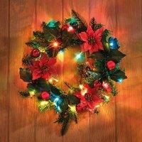 Gainsborough Poinsettia & Bauble Wreath with 30 LEDs, Dia 40cm