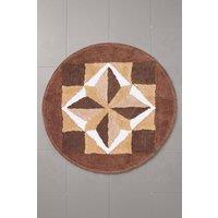Homescapes Mandala Non-Slip Round Bath Mat, 100% Cotton - 60 cm in Brown | Size: Bath Mat