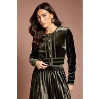 Coast Women's Muse Cropped Velvet Jacket in Olive | Size: 12