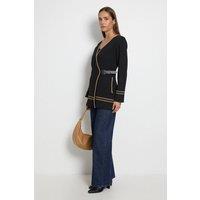 Wallis Women's Faux Leather Buckle Trim Longline Knitted Cardigan in Black | Size: XL