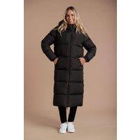 French Connection Women's Longline Quilted Puffer Jacket with Hood in Black | Size: XL