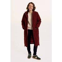 Brakeburn Women's Poplar Flat Front Funnel Neck Puffer Long Line Coat in Burgundy | Size: 14