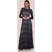 Goddiva Women's Geo Wave Flare Skirt Long Sleeve Maxi Dress in Black | Size: 10