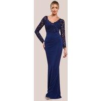 Goddiva Women's Scalloped Lace & Scuba Maxi Dress in Navy | Size: 8