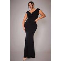 Goddiva Women's Bardot Pleated Maxi Dress in Black | Size: 26