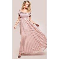 Goddiva Women's Bardot Pleated Skirt Maxi in Light Beige | Size: 10