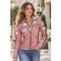 Ashwood Leather Women's 'Diana' Hooded Leather Biker Jacket in Light Pink | Size: 12
