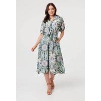 Izabel London Women's Abstract Tie Waist 1/2 Sleeve Midi Dress in Green | Size: 12