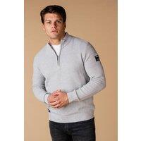 Firetrap Men's Cotton Rich Textured Half Zip Jumper in Light Grey | Size: Medium