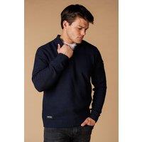 Firetrap Men's Cotton Rich Textured Half Zip Jumper in Navy | Size: Medium