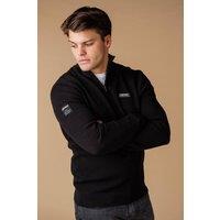 Firetrap Men's Cotton Rich Pique Funnel Neck Half Zip Jumper in Black | Size: Large