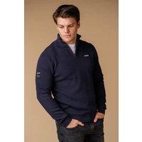 Firetrap Men's Cotton Rich Pique Funnel Neck Half Zip Jumper in Navy | Size: XL