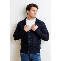 Firetrap Men's Wool Blend Shawl Collar Cable Cardigan in Navy | Size: Medium
