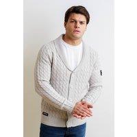 Firetrap Men's Wool Blend Shawl Collar Cable Cardigan in Light Grey | Size: Small