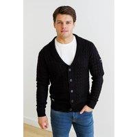 Firetrap Men's Wool Blend Shawl Collar Cable Cardigan in Black | Size: Medium