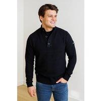 Firetrap Men's Cotton Rich Waffle Knit Funnel Neck Jumper with Buttons in Black | Size: XL
