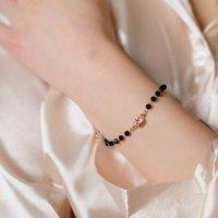 The Colourful Aura Women's Crystal Beads Round Zircon Mangalsutra Nazar Bracelet in Black