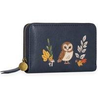 Woodland Leathers Women's RFID Owl Applique Zip Around Purse in Navy