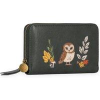 Woodland Leathers Women's RFID Owl Applique Zip Around Purse in Dark Green