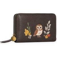 Woodland Leathers Women's RFID Owl Applique Zip Around Purse in Dark Brown