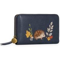 Woodland Leathers Women's RFID Zip Around Purse, Hedgehog Applique in Navy