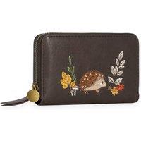 Woodland Leathers Women's RFID Zip Around Purse, Hedgehog Applique in Dark Brown