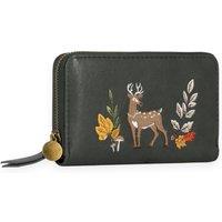 Woodland Leathers Women's RFID Zip Around Purse, Deer Applique in Dark Green