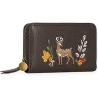 Woodland Leathers Women's RFID Zip Around Purse, Deer Applique in Dark Brown
