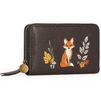Woodland Leathers Women's RFID Fox Applique Zip Around Purse in Dark Brown