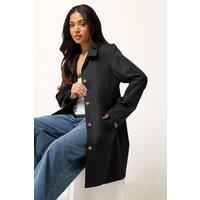 PixieGirl Women's Petite Midi Car Coat in Black | Size: 10