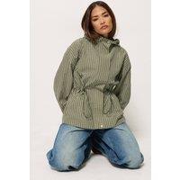 PixieGirl Women's Petite Gingham Cinched Hooded Jacket in Light Khaki | Size: 14