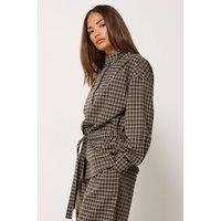 PixieGirl Women's Petite Check Funnel Neck Jacket in Brown | Size: 8
