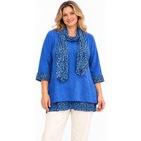 JTAPHRIQUE Women's Leopard Print Trim Tunic Top with Matching Scarf in Bright Blue