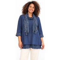 JTAPHRIQUE Women's Leopard Print Trim Tunic Top with Matching Scarf in Navy