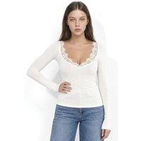 Busem Women's Lace-Trim Cotton Blouse in Ivory | Size: Small