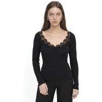 Busem Women's Lace-Trim Cotton Blouse in Black | Size: Small