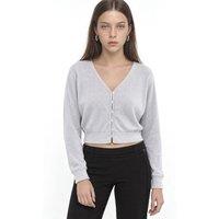 Busem Women's V-Neck Ribbed Crop Cardigan in Light Grey | Size: Small