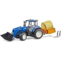 Bruder New Holland T5.120 with FL, loading box, forks+1round bale