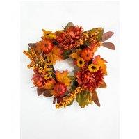 Homescapes Artificial Chrysanthemum & Pumpkin Wreath, Autumnal in Orange