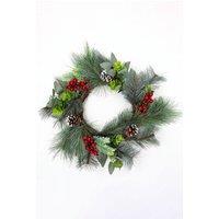 Homescapes Artificial Frosted Pinecone Wreath, 50cm, Winter Snow in Green
