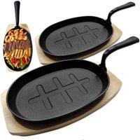 Andrew James Skillet Set with Wooden Bases in Black