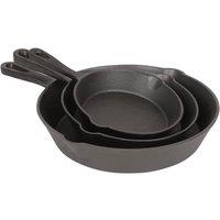BobbyQ 3pc Cast Iron Frying Pan Set - 6 / 8 / 10 Pre-Seasoned Cookware Set in Black