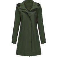 MODISHION Women's Waterproof Trench Coat with Detachable Hood in Green | Size: Small