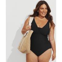 Lands' End Women's Grecian V-neck Slender Swimsuit - D Cup in Black | Size: 18
