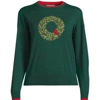 Lands' End Women's Fine-Knit Cotton Jacquard Jumper in Green | Size: Medium