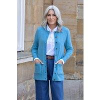 WoolOvers Women's Lambswool Crew Neck Cardigan in Bright Blue | Size: Large