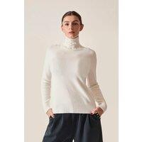James Lakeland Women's Pearl-Embellished High-Neck Cream Jumper | Size: 10