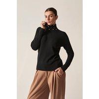 James Lakeland Women's Pearl-Embellished High-Neck Black Jumper | Size: 12
