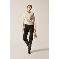 James Lakeland Women's Pearl-Embellished High-Neck Beige Jumper in Light Beige | Size: 12